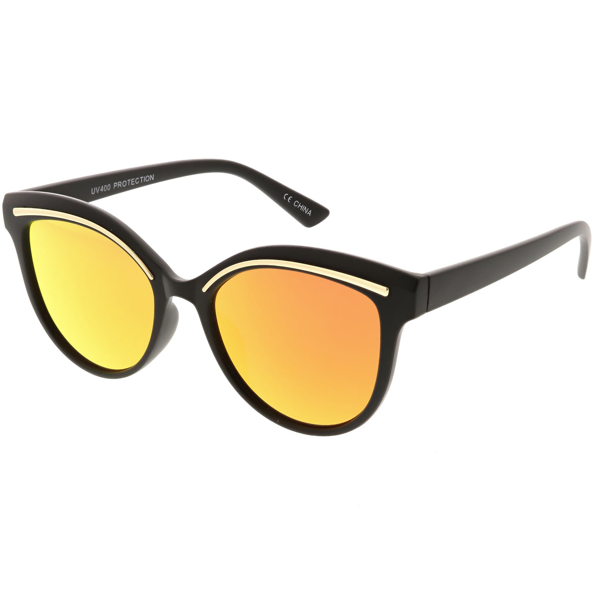 Retro Modern Brow Mirrored Flat Lens Cat Eye Sunglasses C420