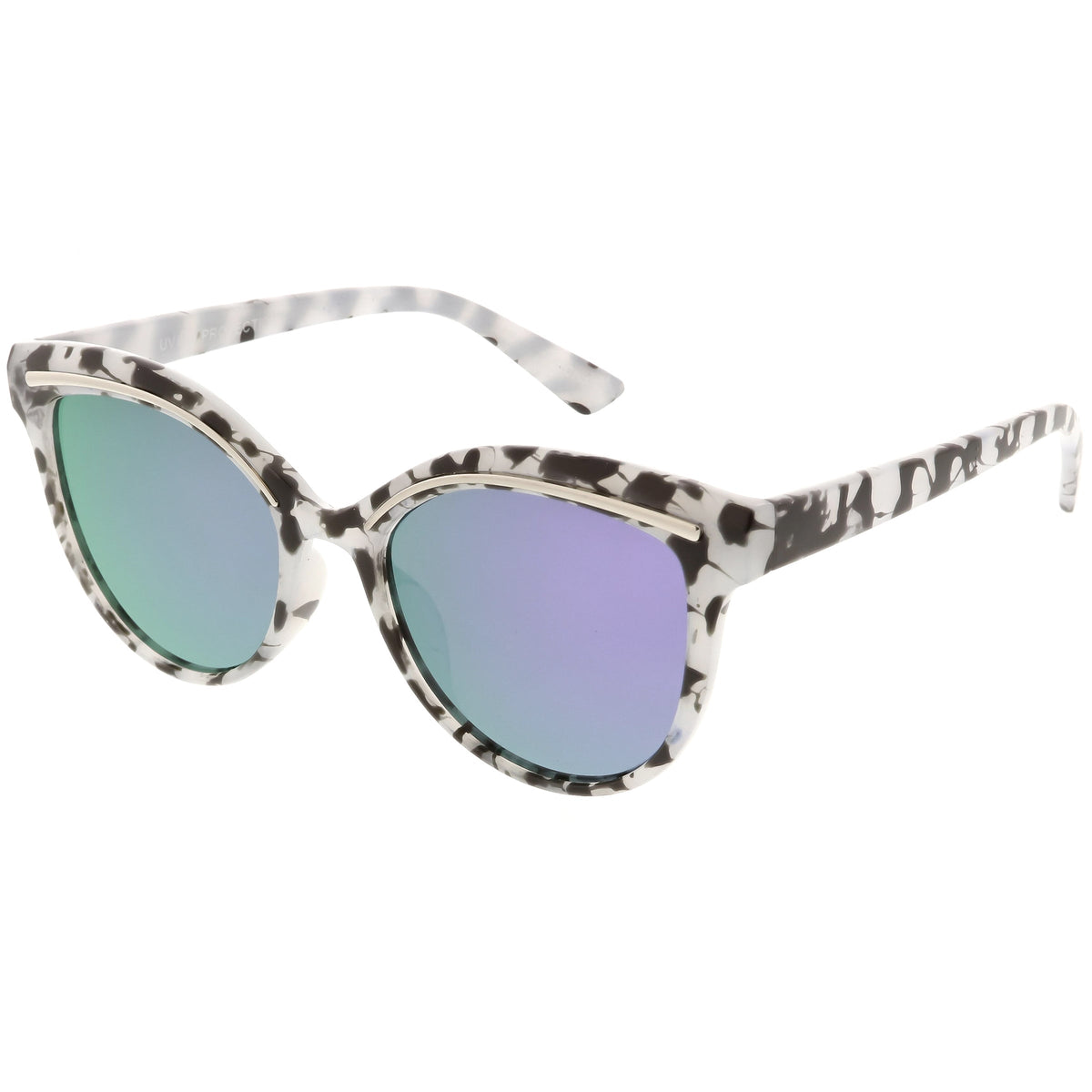 Retro Modern Brow Mirrored Flat Lens Cat Eye Sunglasses C420