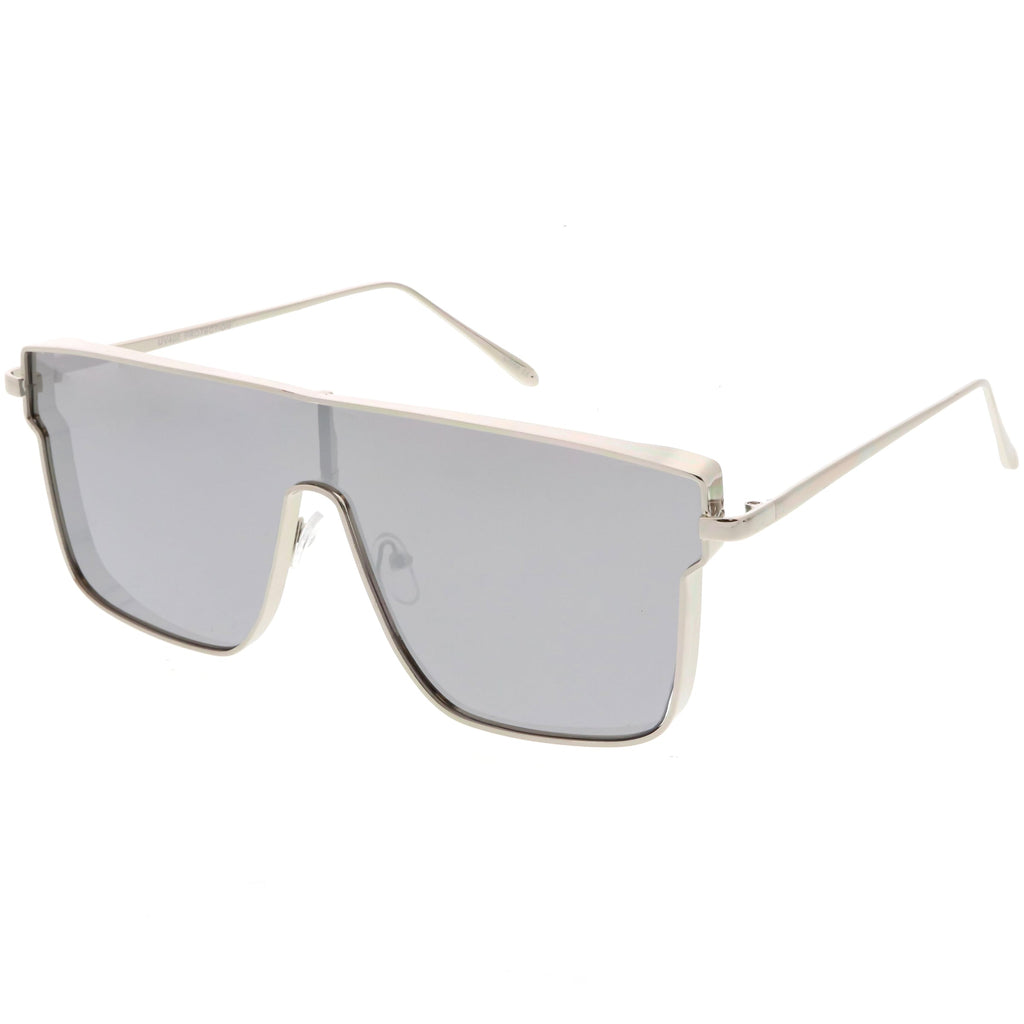 Retro Modern Flat Top Mirrored Lens Shield Aviator Sunglasses C421