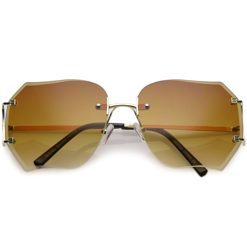 Oversize Full Rimless Beveled Gradient Lens Square Sunglasses C434