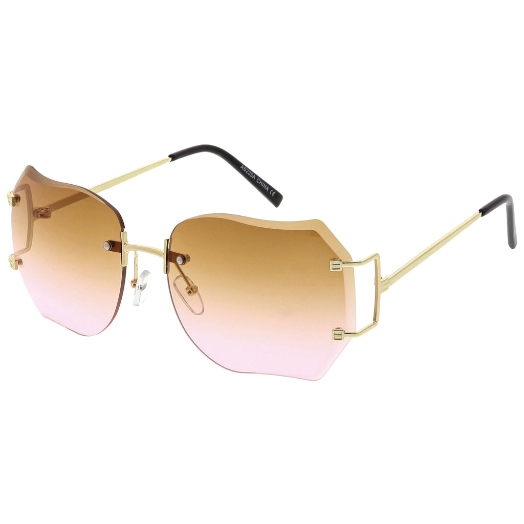 Oversize Full Rimless Beveled Gradient Lens Square Sunglasses C434