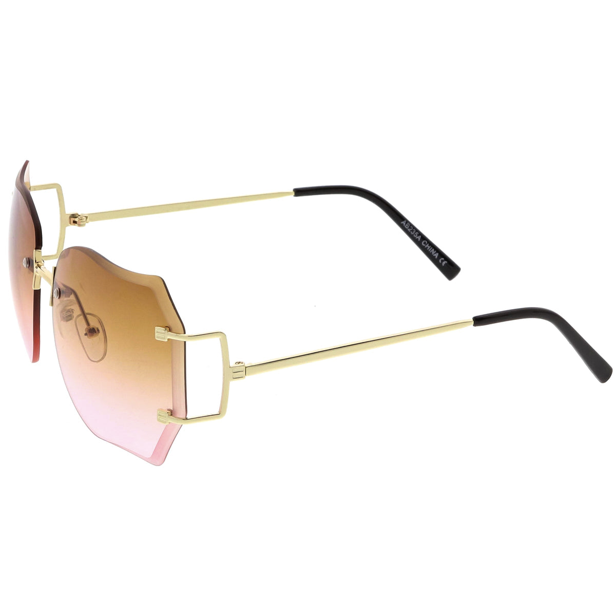 Oversize Full Rimless Beveled Gradient Lens Square Sunglasses C434