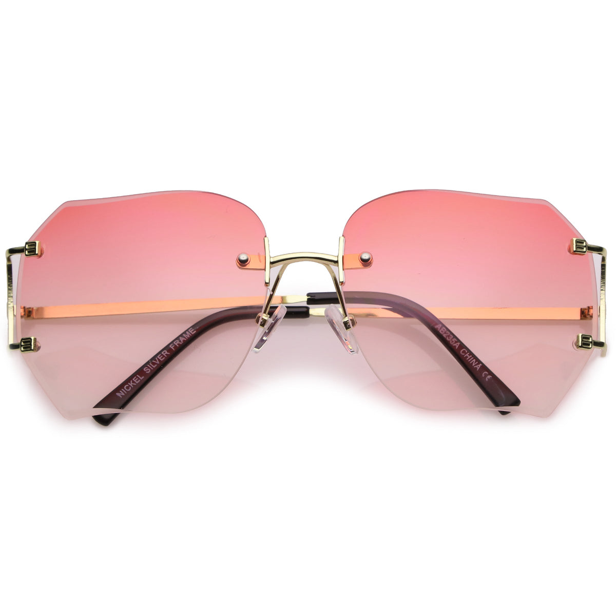 Oversize Full Rimless Beveled Gradient Lens Square Sunglasses C434