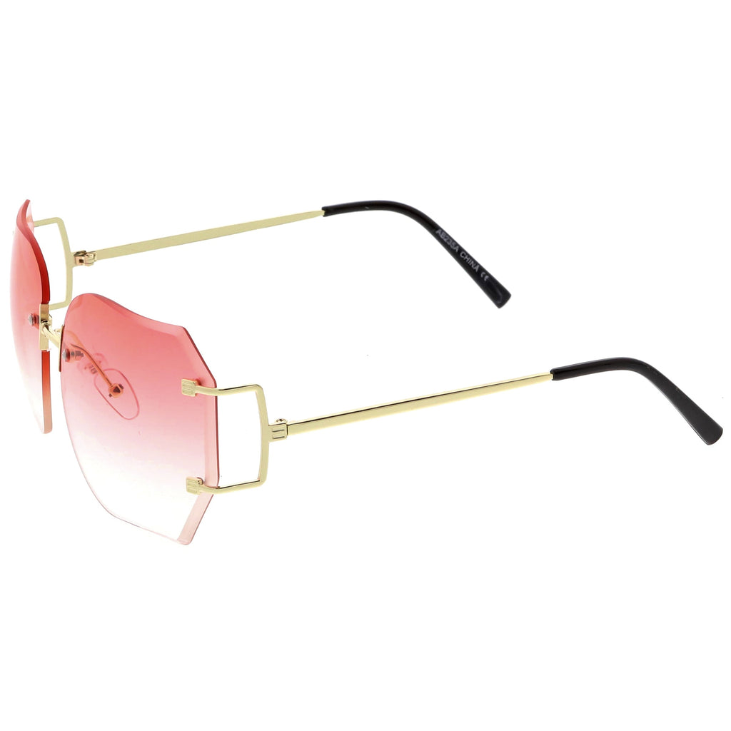 Oversize Full Rimless Beveled Gradient Lens Square Sunglasses C434