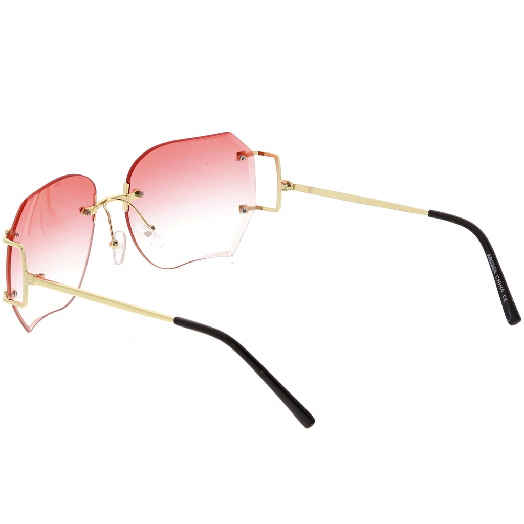 Oversize Full Rimless Beveled Gradient Lens Square Sunglasses C434