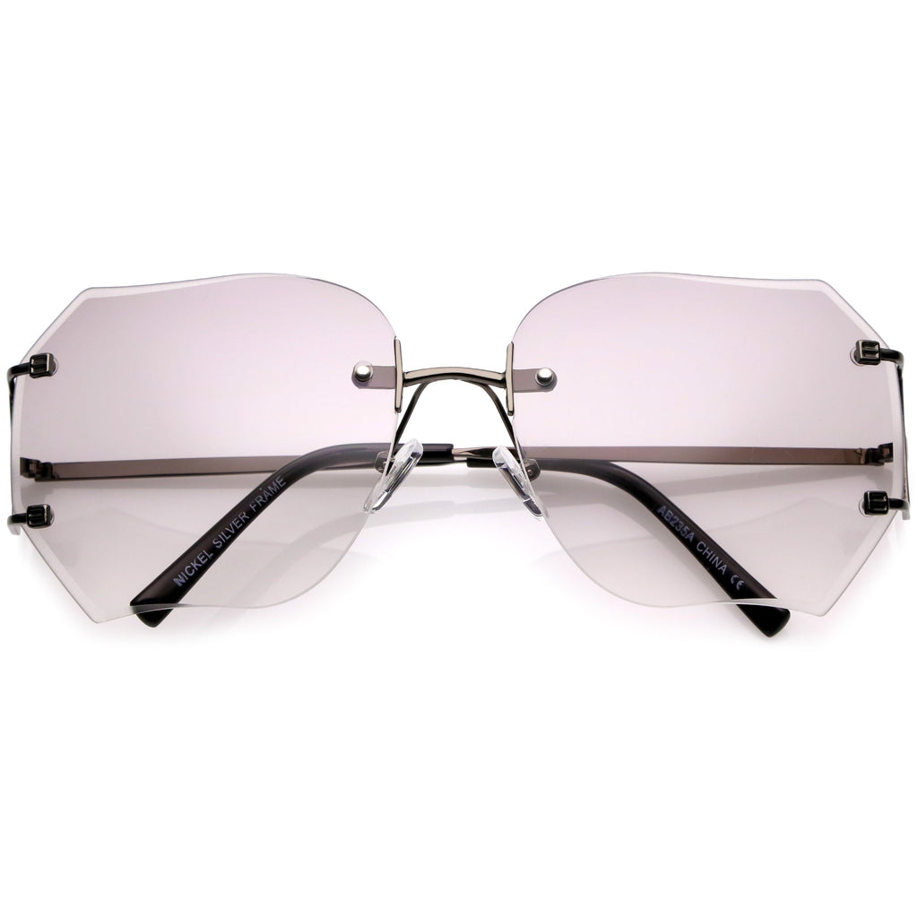 Oversize Full Rimless Beveled Gradient Lens Square Sunglasses C434