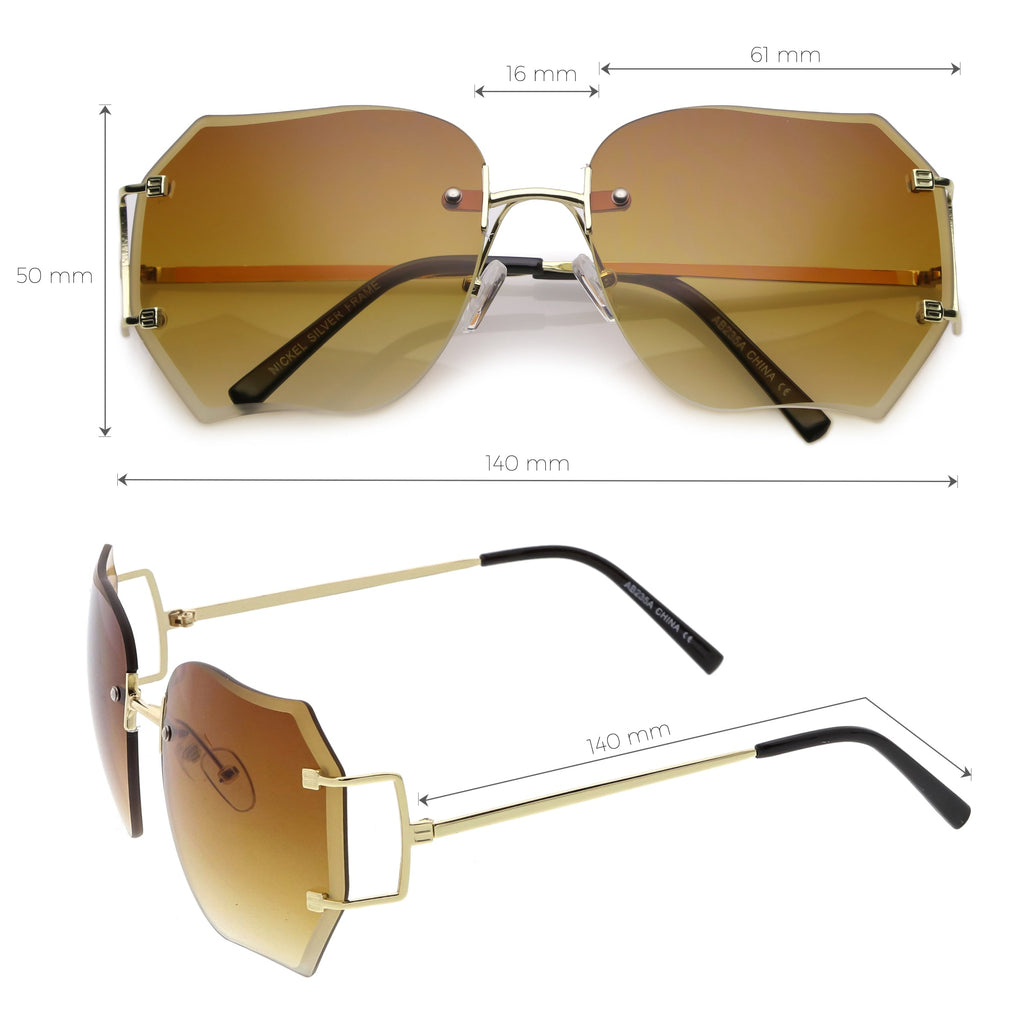 Oversize Full Rimless Beveled Gradient Lens Square Sunglasses C434
