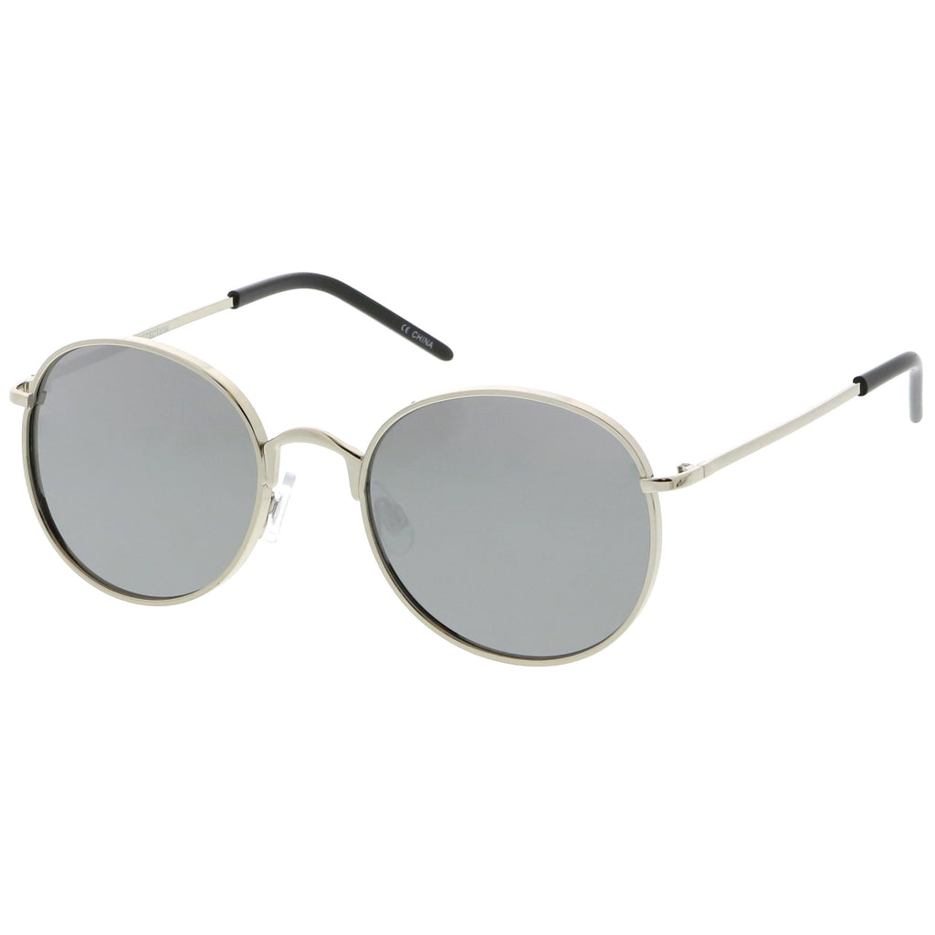 Retro Flash Mirrored Round Flat Lens Metal Sunglasses C436
