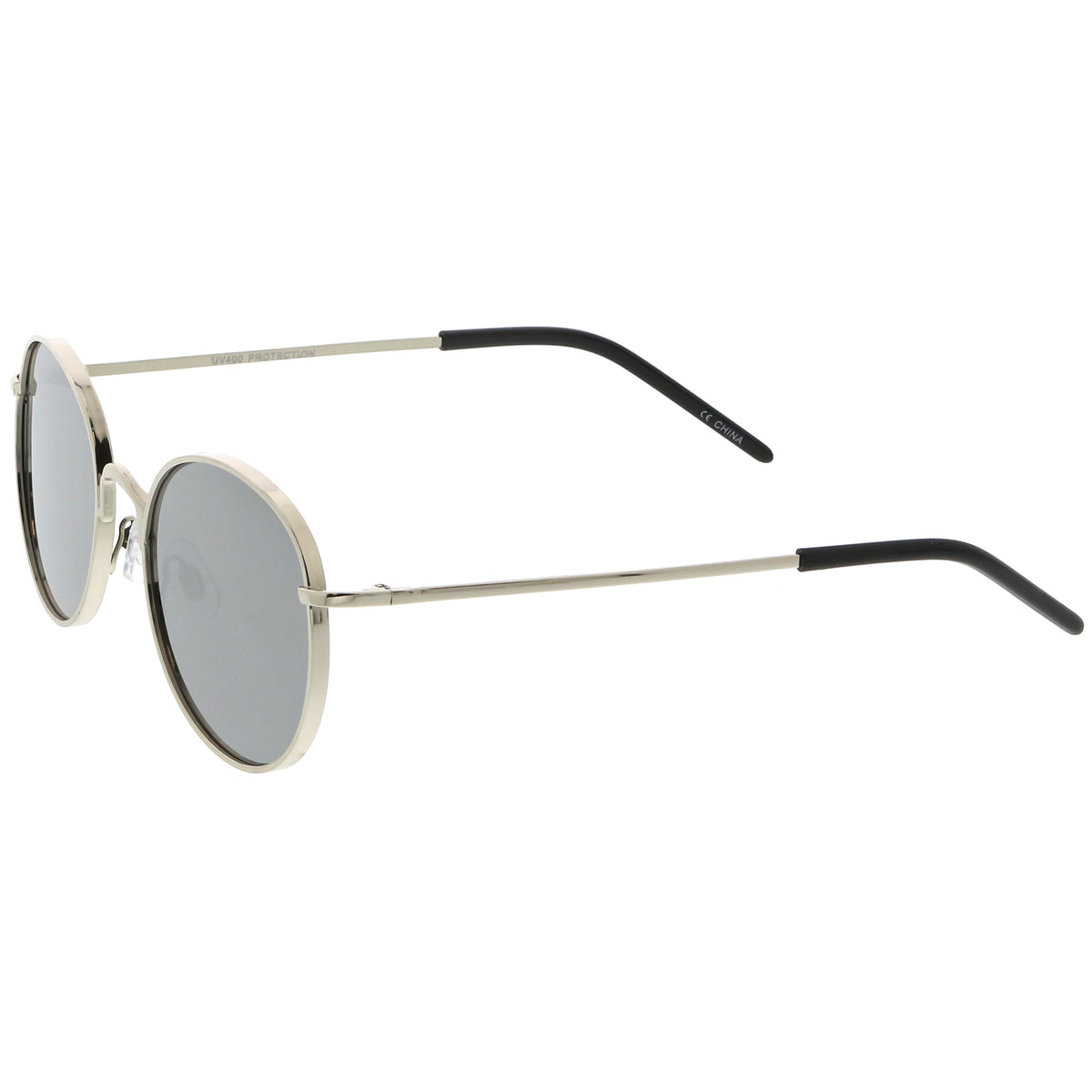 Retro Flash Mirrored Round Flat Lens Metal Sunglasses C436