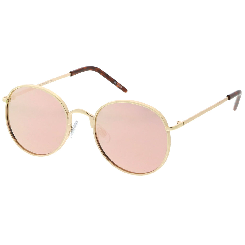 Retro Flash Mirrored Round Flat Lens Metal Sunglasses C436