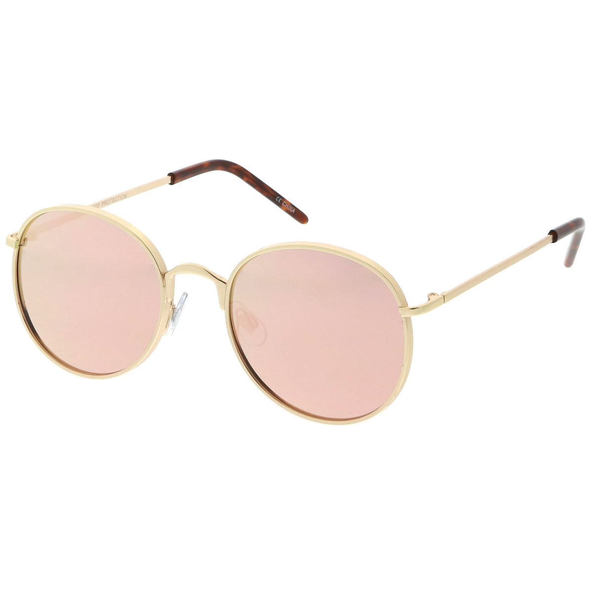 Retro Flash Mirrored Round Flat Lens Metal Sunglasses C436