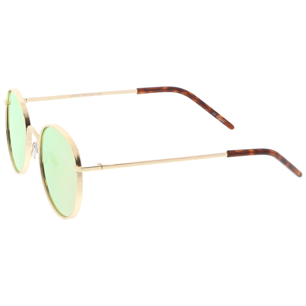 Retro Flash Mirrored Round Flat Lens Metal Sunglasses C436