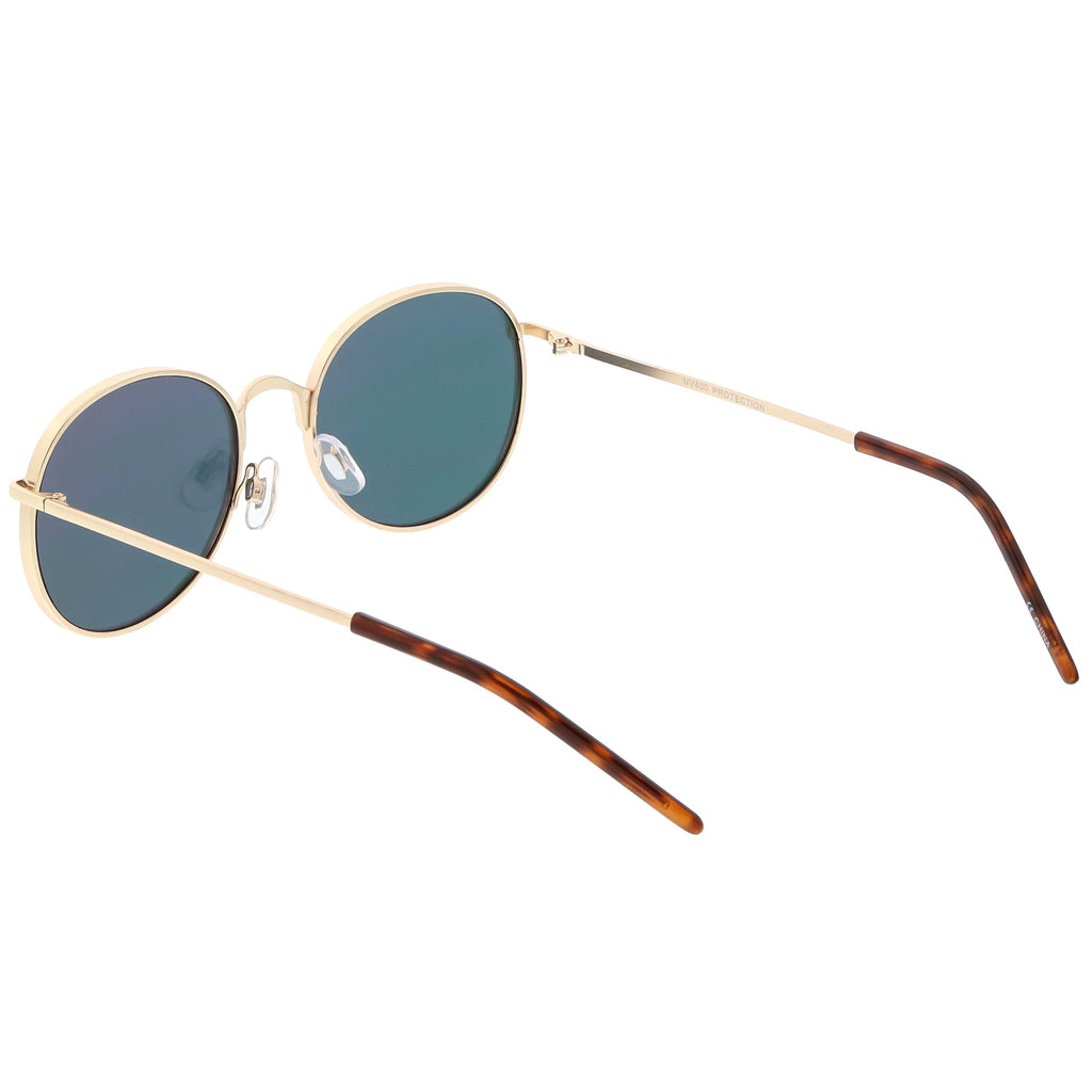 Retro Flash Mirrored Round Flat Lens Metal Sunglasses C436