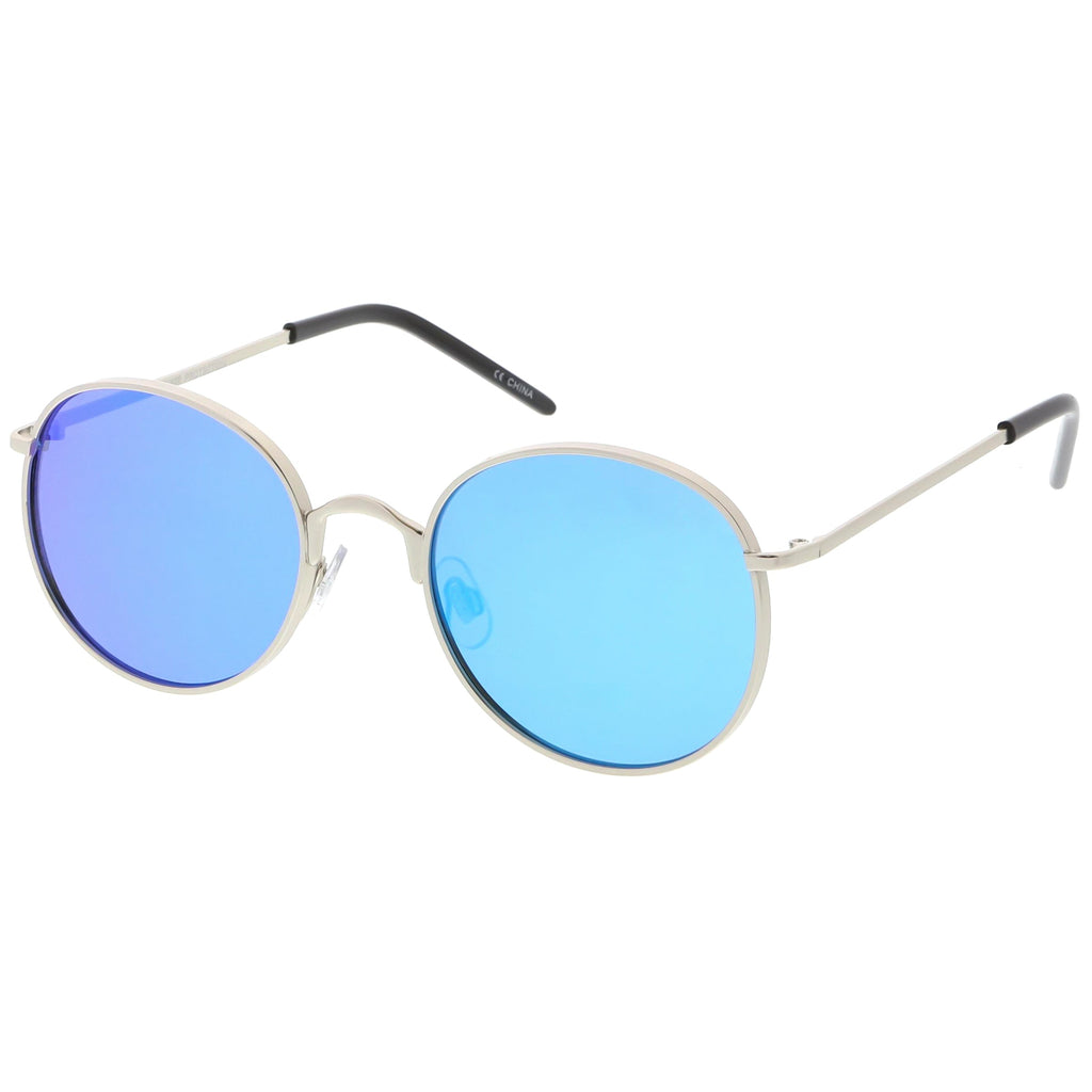 Retro Flash Mirrored Round Flat Lens Metal Sunglasses C436