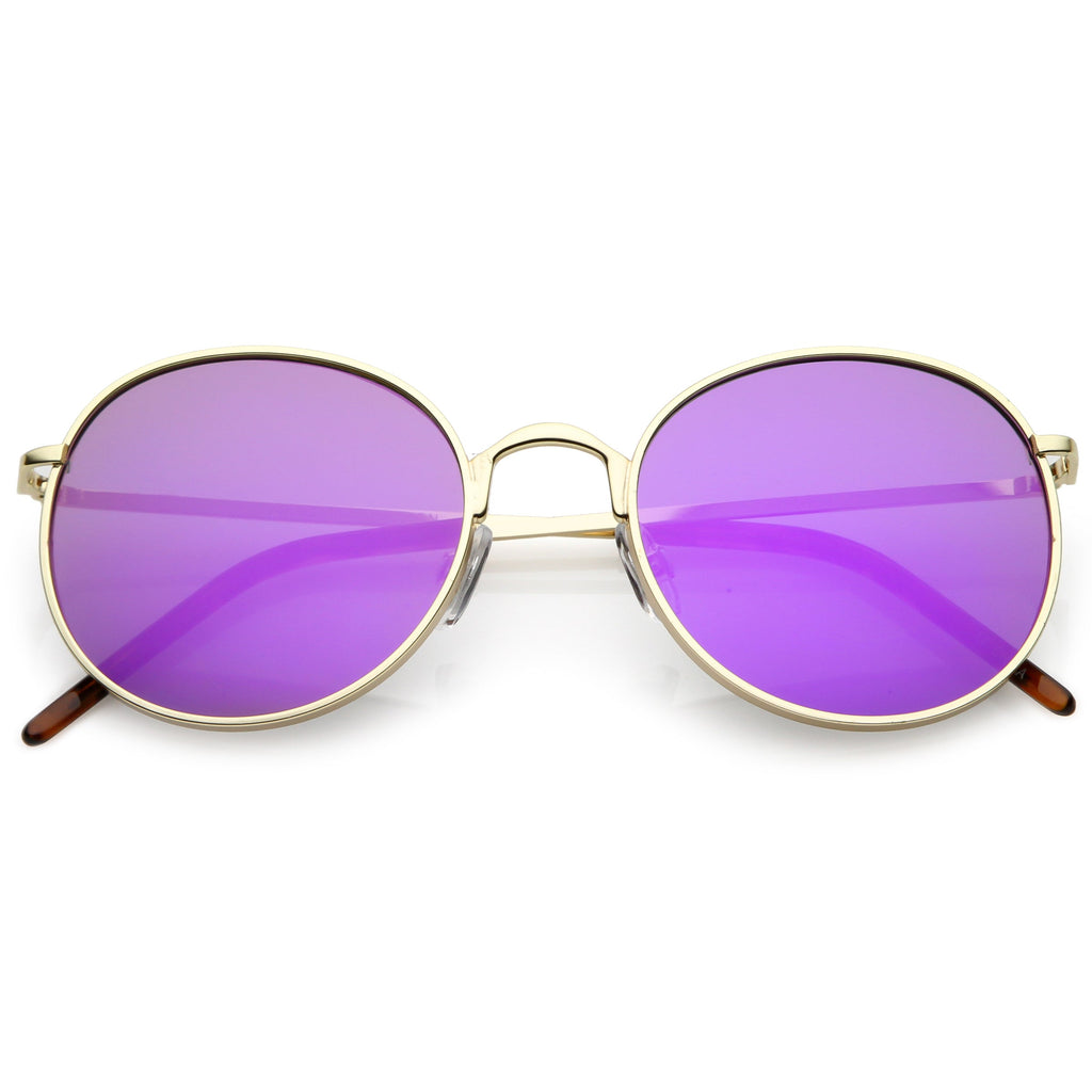 Retro Flash Mirrored Round Flat Lens Metal Sunglasses C436