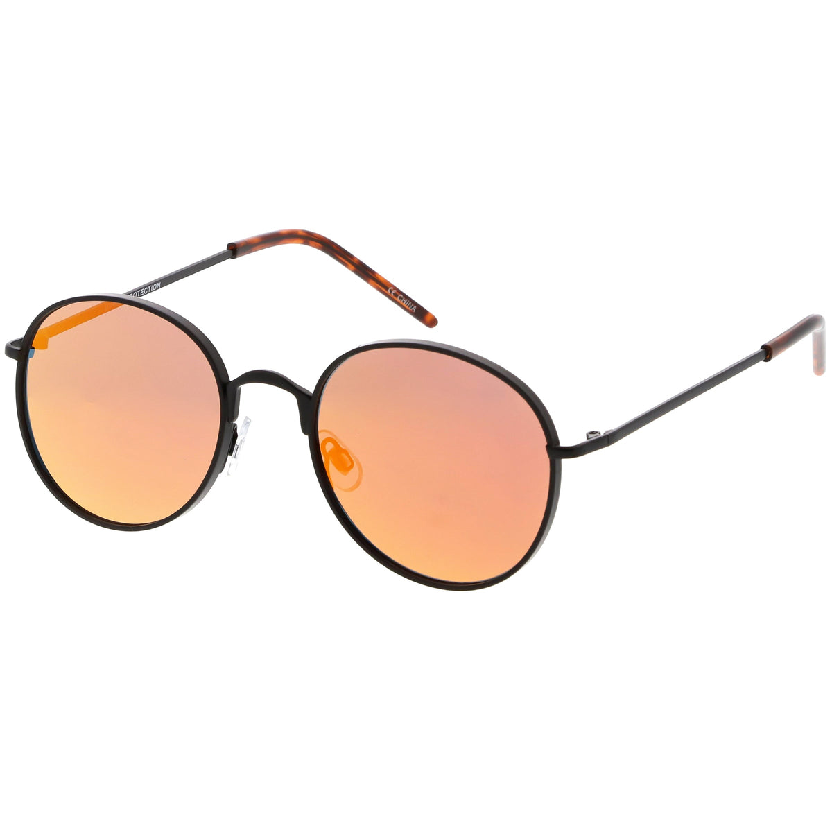 Retro Flash Mirrored Round Flat Lens Metal Sunglasses C436