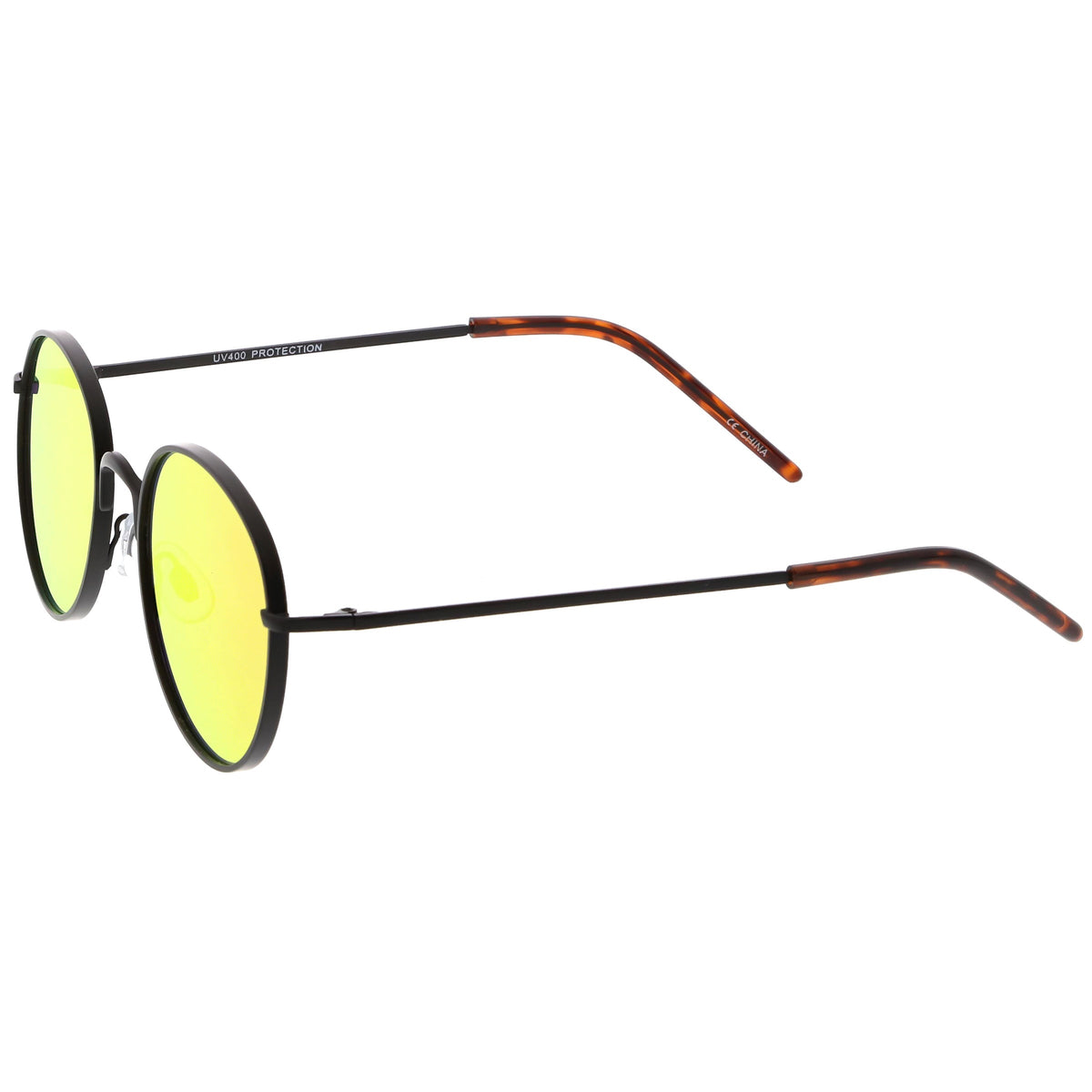 Retro Flash Mirrored Round Flat Lens Metal Sunglasses C436