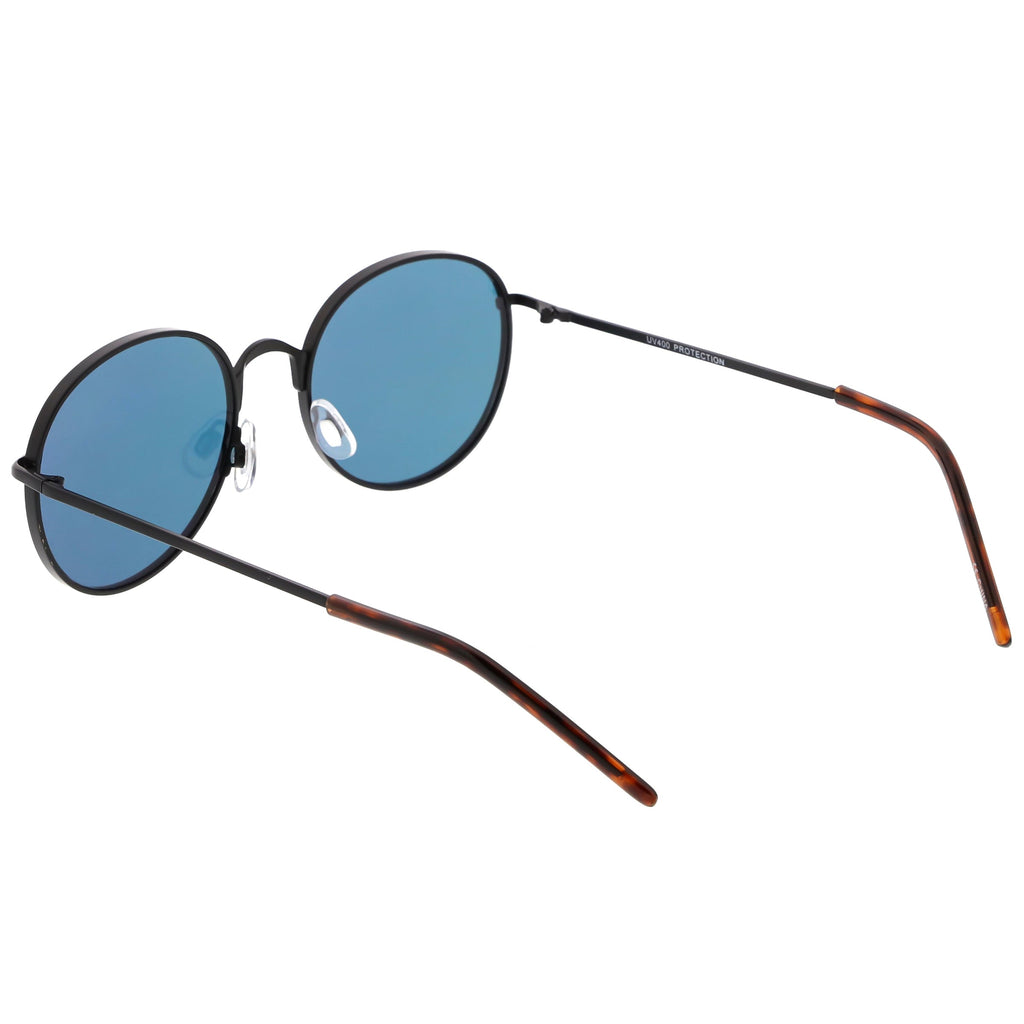 Retro Flash Mirrored Round Flat Lens Metal Sunglasses C436