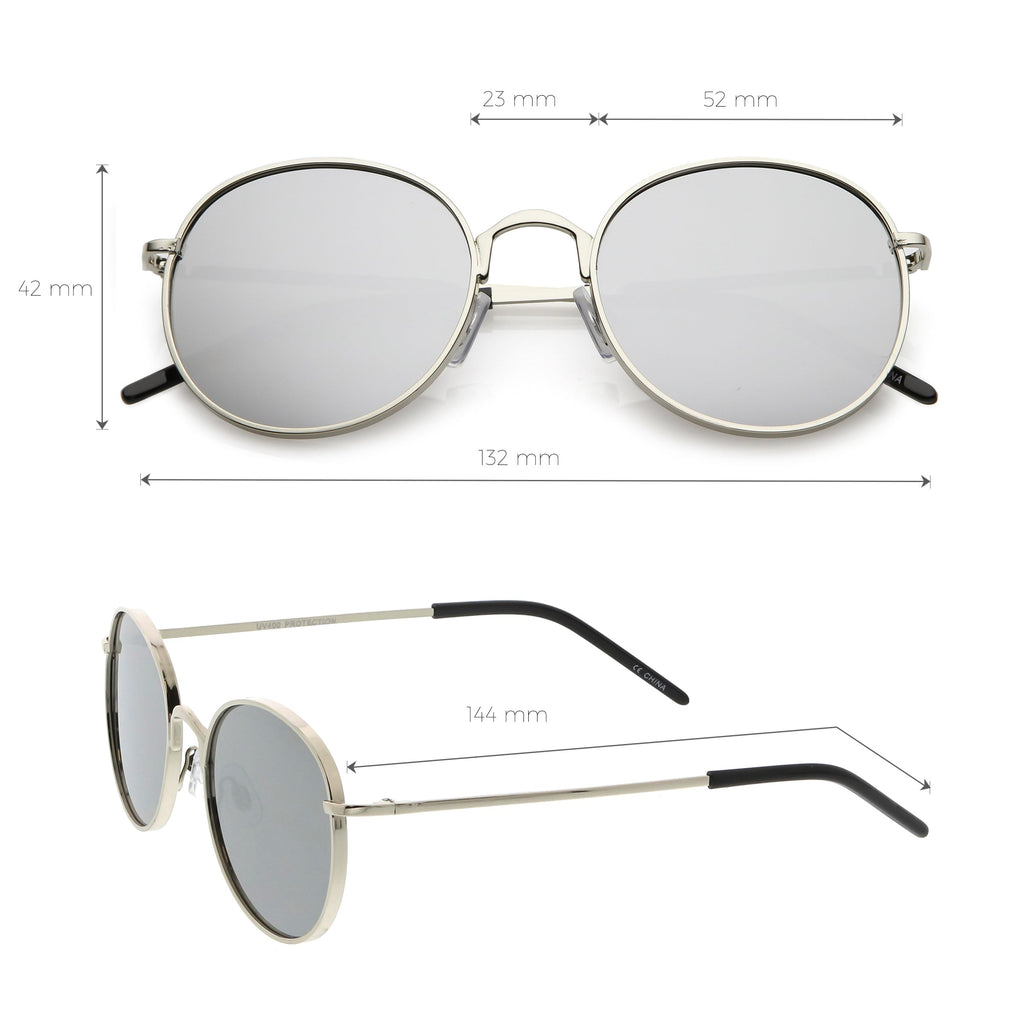 Retro Flash Mirrored Round Flat Lens Metal Sunglasses C436