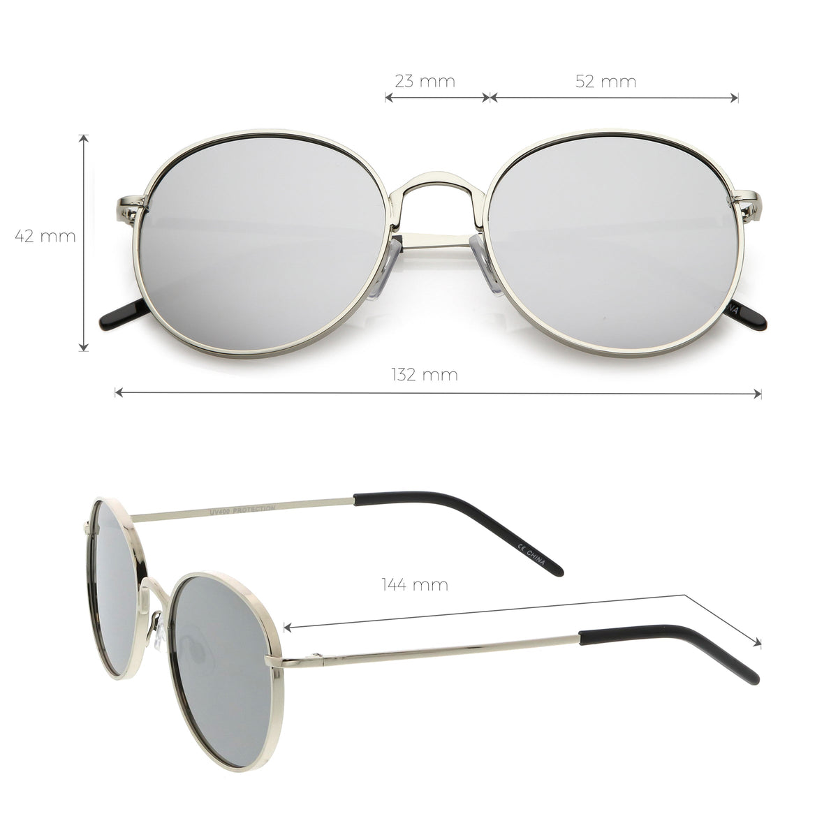Retro Flash Mirrored Round Flat Lens Metal Sunglasses C436