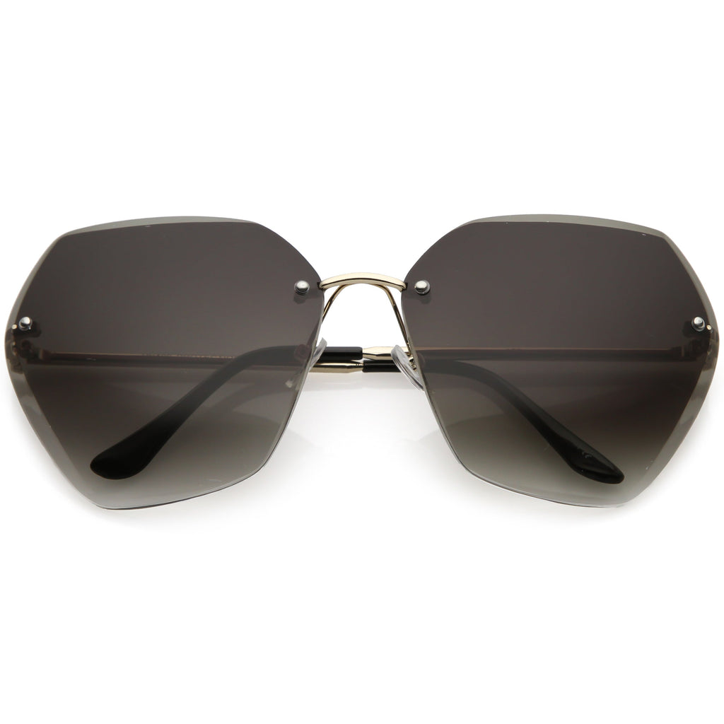 Oversize Rimless Beveled Gradient Lens Geometric Sunglasses C438