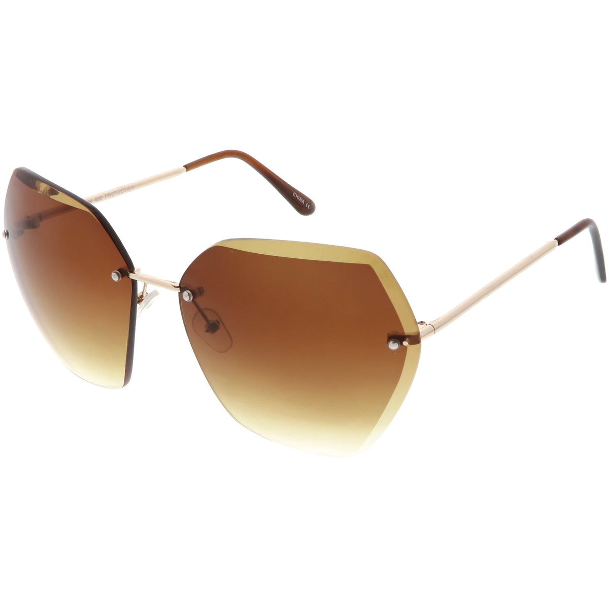 Oversize Rimless Beveled Gradient Lens Geometric Sunglasses C438
