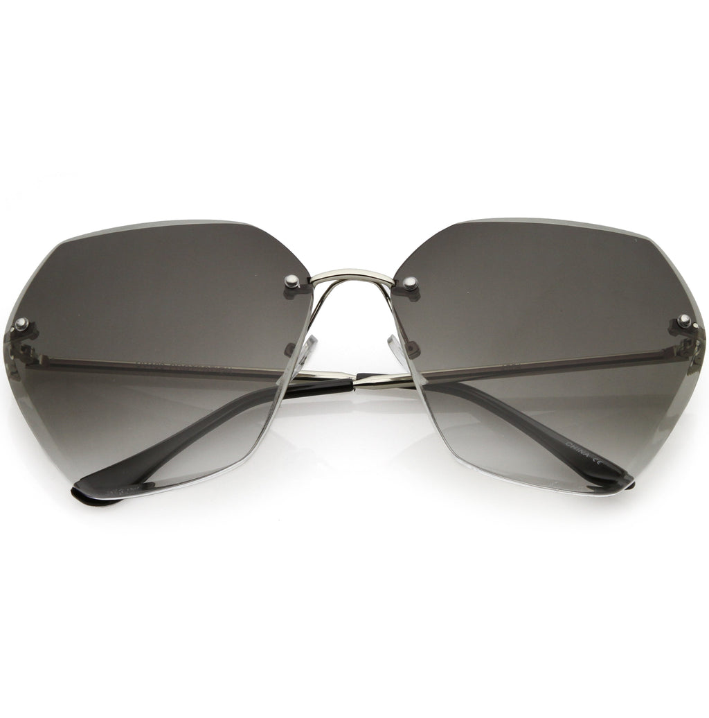 Oversize Rimless Beveled Gradient Lens Geometric Sunglasses C438
