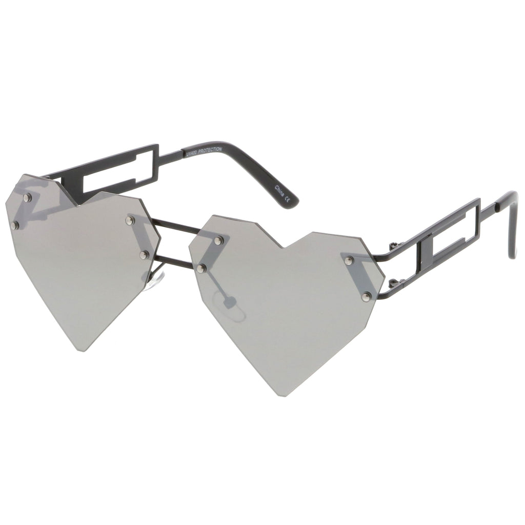 Novelty 8 Bit Laser Cut Heart Shape Mirrored Flat Lens Sunglasses C440