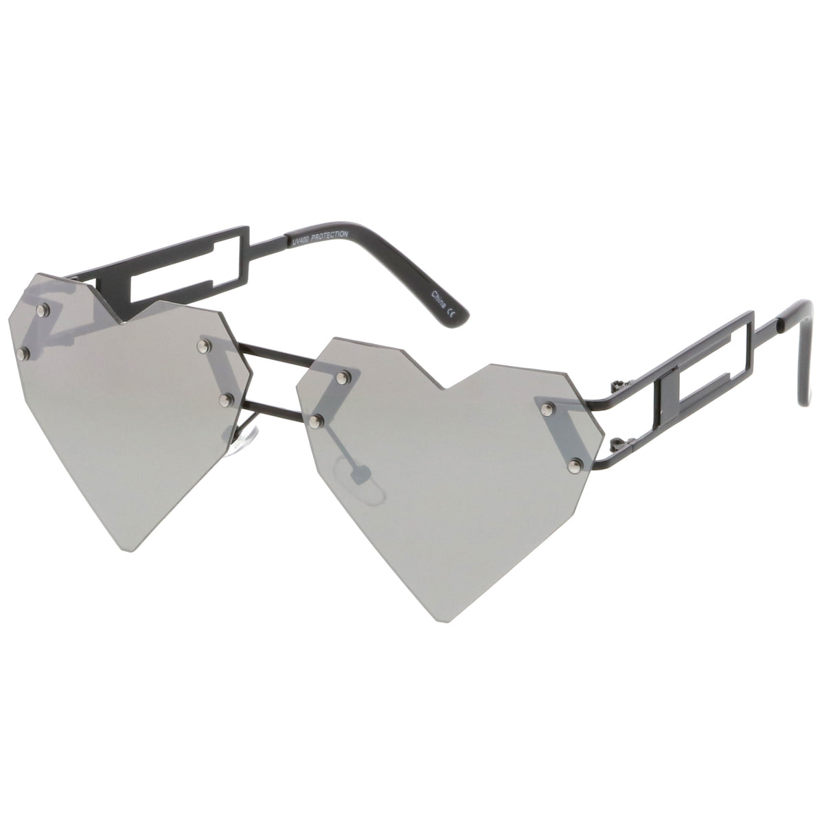 Novelty 8 Bit Laser Cut Heart Shape Mirrored Flat Lens Sunglasses C440