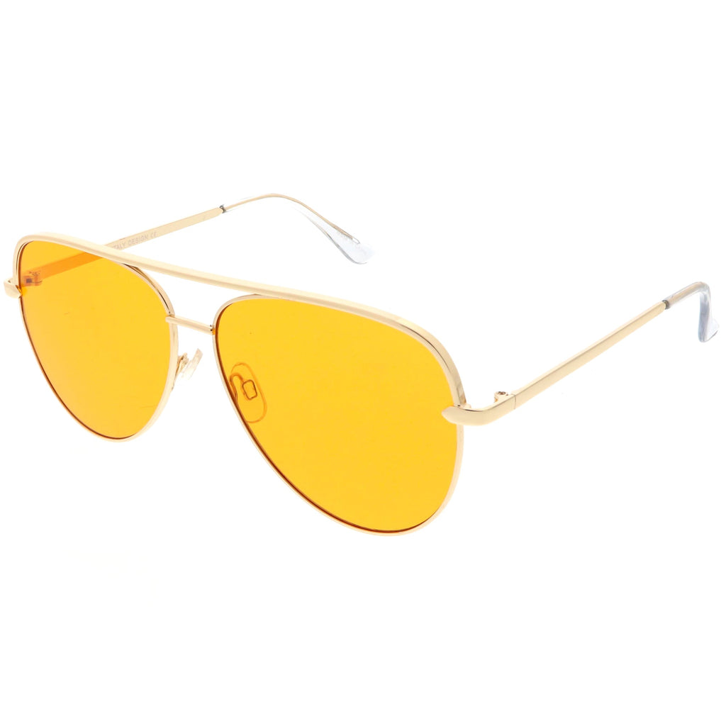 Premium Metal Flat Color Tone Lens Aviator Sunglasses 60mm C466