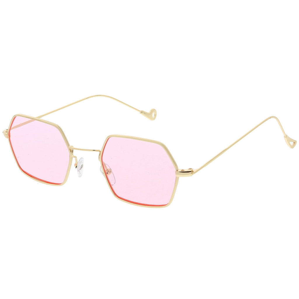 Retro Small Hexagon Colored Flat Lens Metal Frame Sunglasses C472