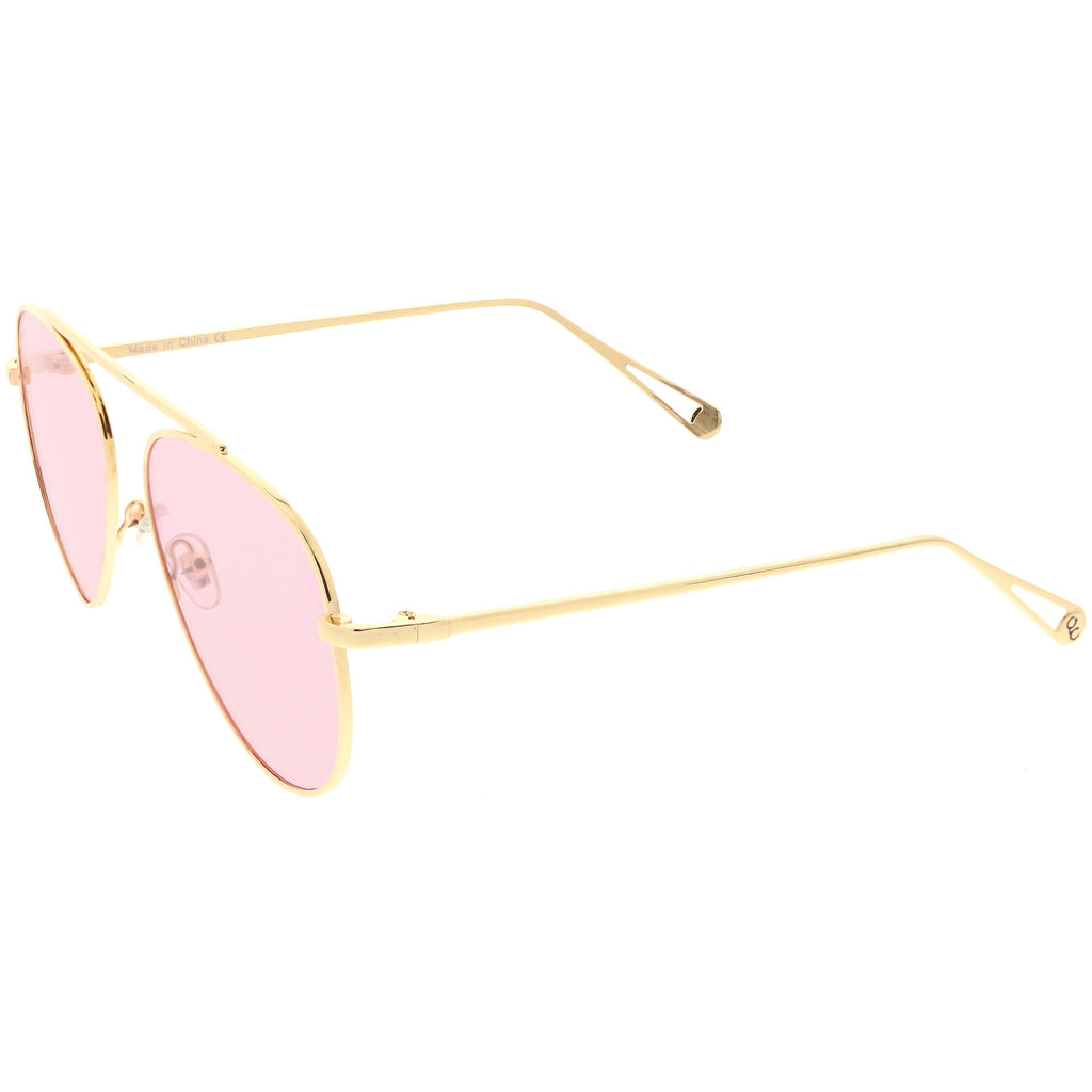 Premium Oversize Color Tone Flat Lens Metal Aviator Sunglasses C508
