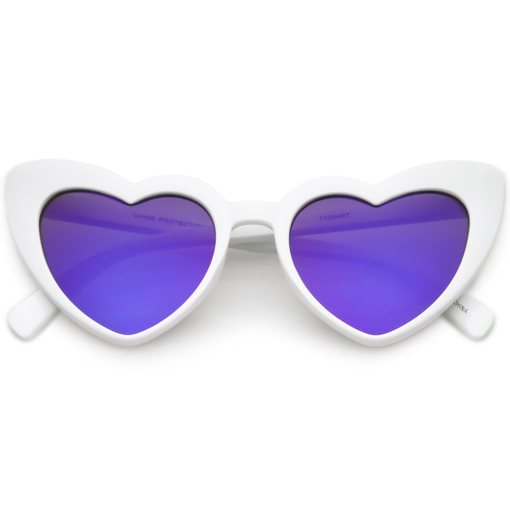 Women's Oversize Cat Eye Heart Shape Mirrored Lens Sunglasses C515