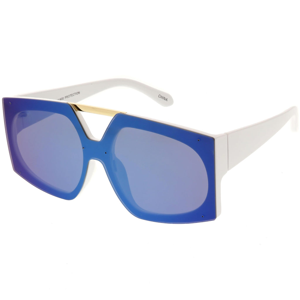 Retro Modern Geometric Oversize Mirrored Flat Lens Sunglasses C516