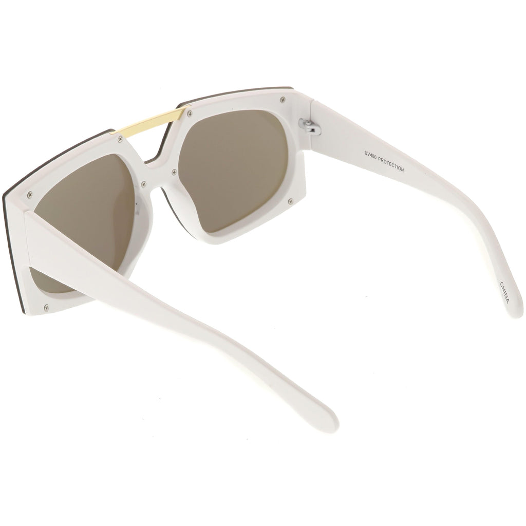 Retro Modern Geometric Oversize Mirrored Flat Lens Sunglasses C516
