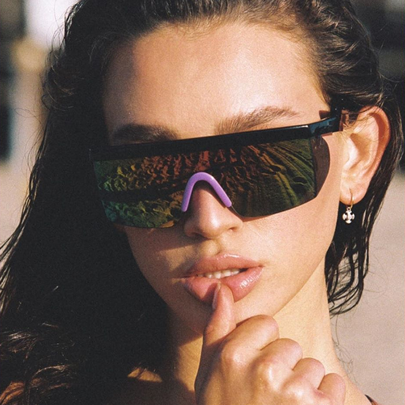 Retro Flat Top Rainbow Mirrored Goggle Shield Sunglasses C545