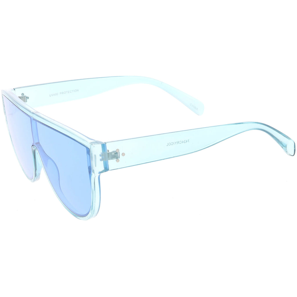 Retro Oversize Flat Top Transparent Color Tone Shield Sunglasses C559