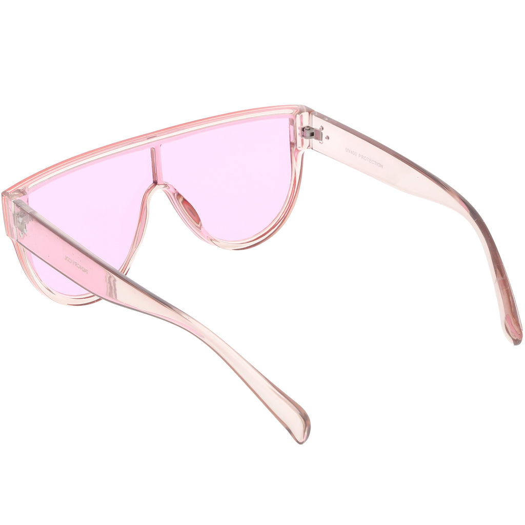 Retro Oversize Flat Top Transparent Color Tone Shield Sunglasses C559