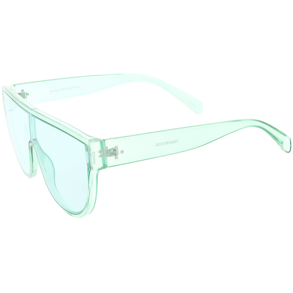 Retro Oversize Flat Top Transparent Color Tone Shield Sunglasses C559
