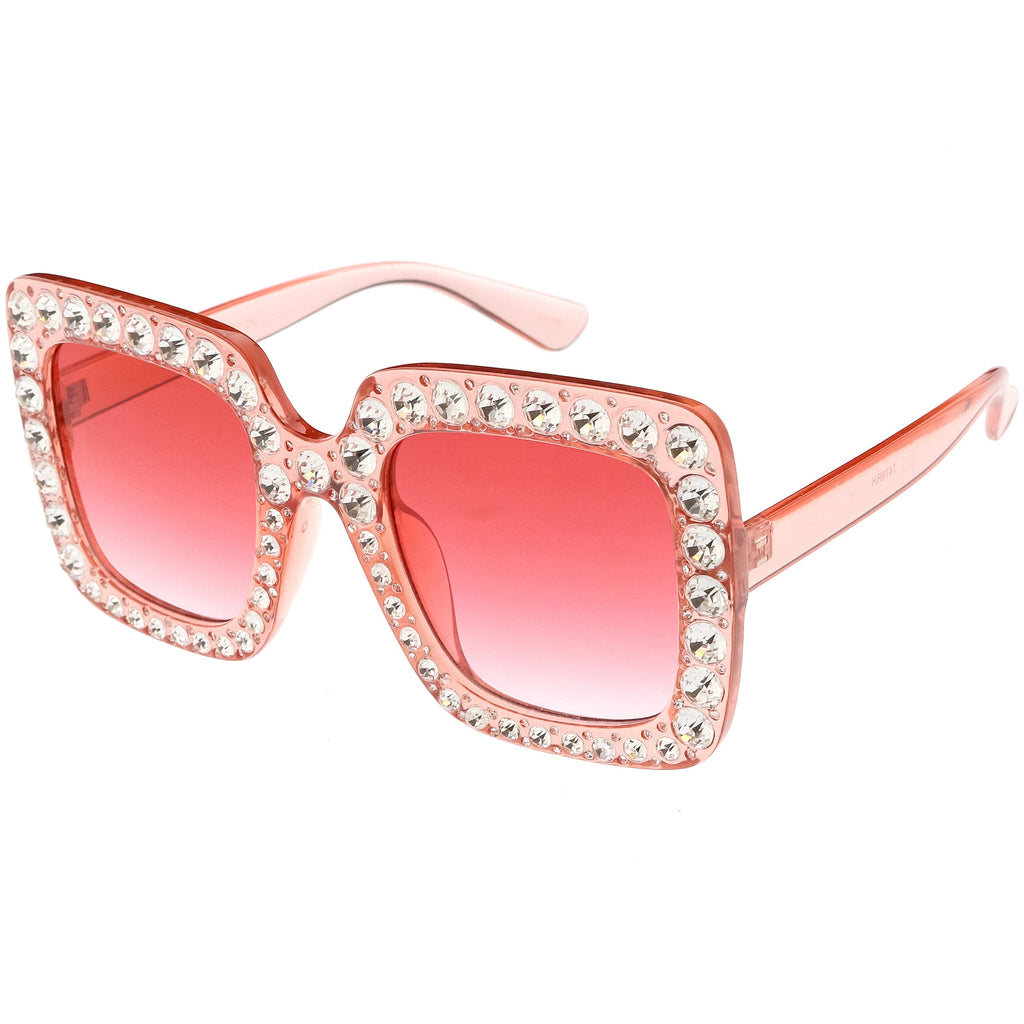 Women's Oversize Glamorous Crystal Rhinestone Square Sunglasses C586