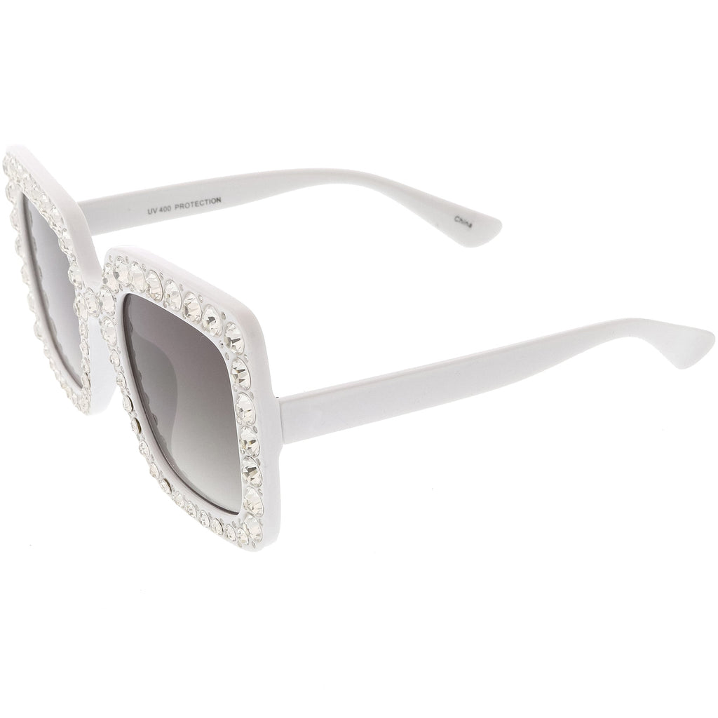 Women's Oversize Glamorous Crystal Rhinestone Square Sunglasses C586