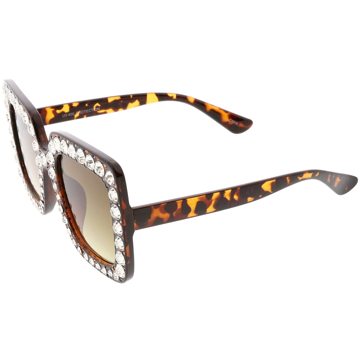 Women's Oversize Glamorous Crystal Rhinestone Square Sunglasses C586