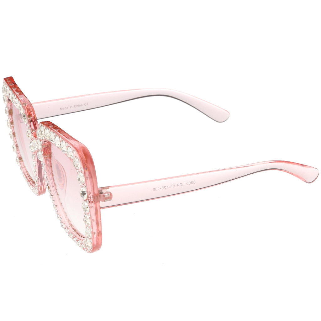 Women's Oversize Glamorous Crystal Rhinestone Square Sunglasses C586