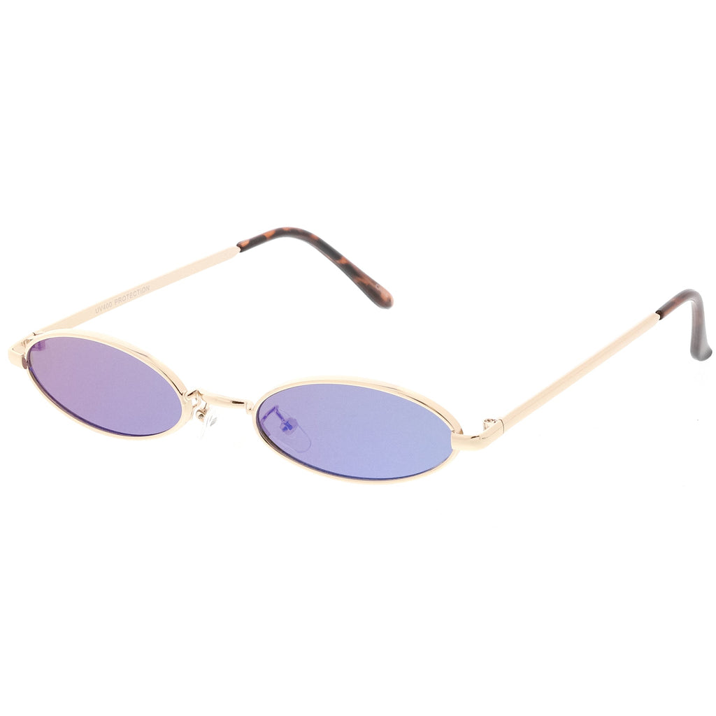 Small Retro 1990's Oval Metal Mirrored Lens Sunglasses C594