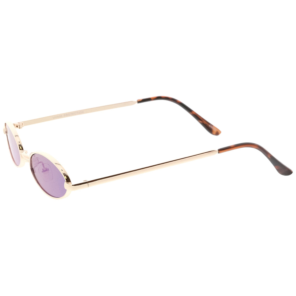 Small Retro 1990's Oval Metal Mirrored Lens Sunglasses C594