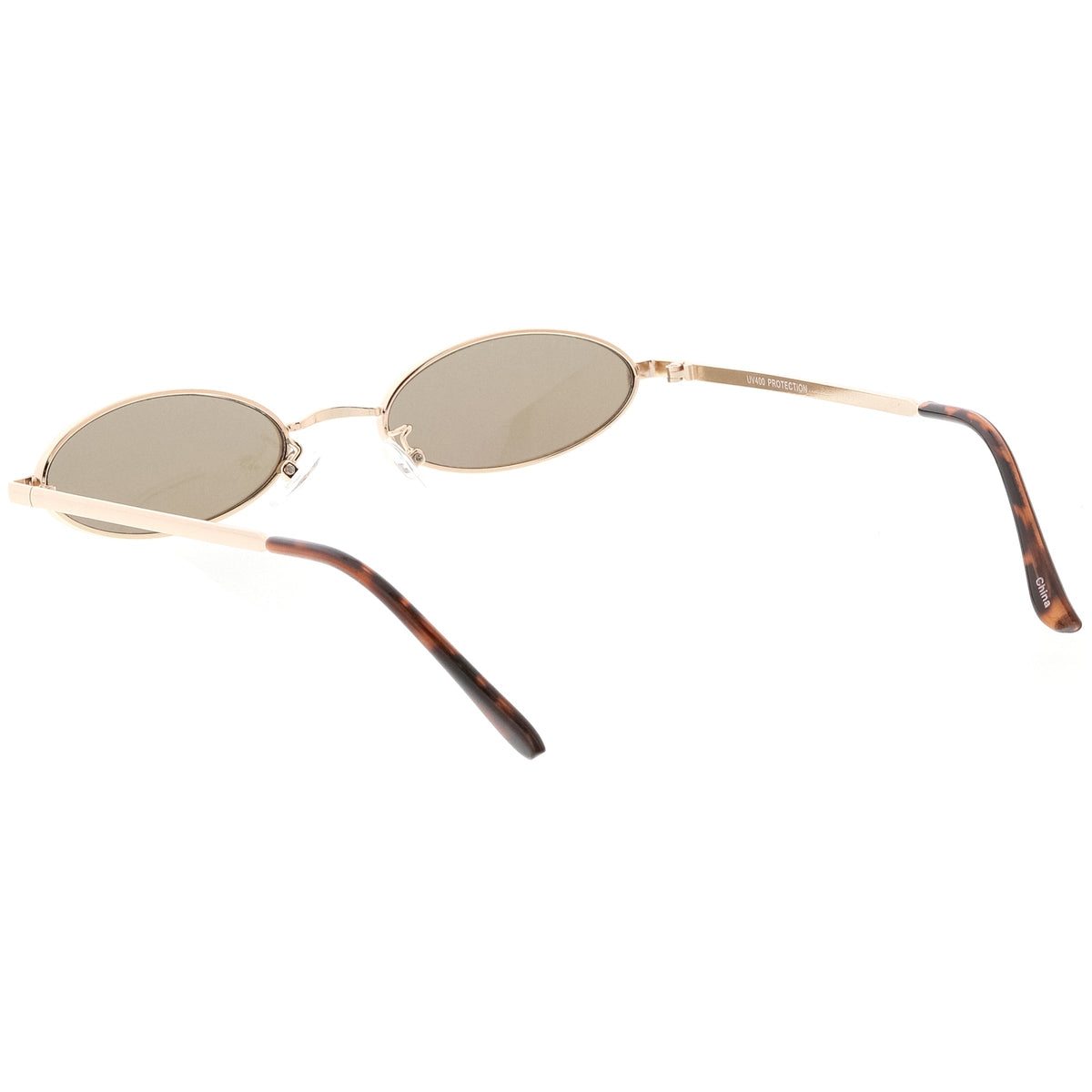 Small Retro 1990's Oval Metal Mirrored Lens Sunglasses C594