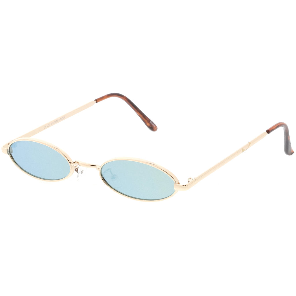 Small Retro 1990's Oval Metal Mirrored Lens Sunglasses C594