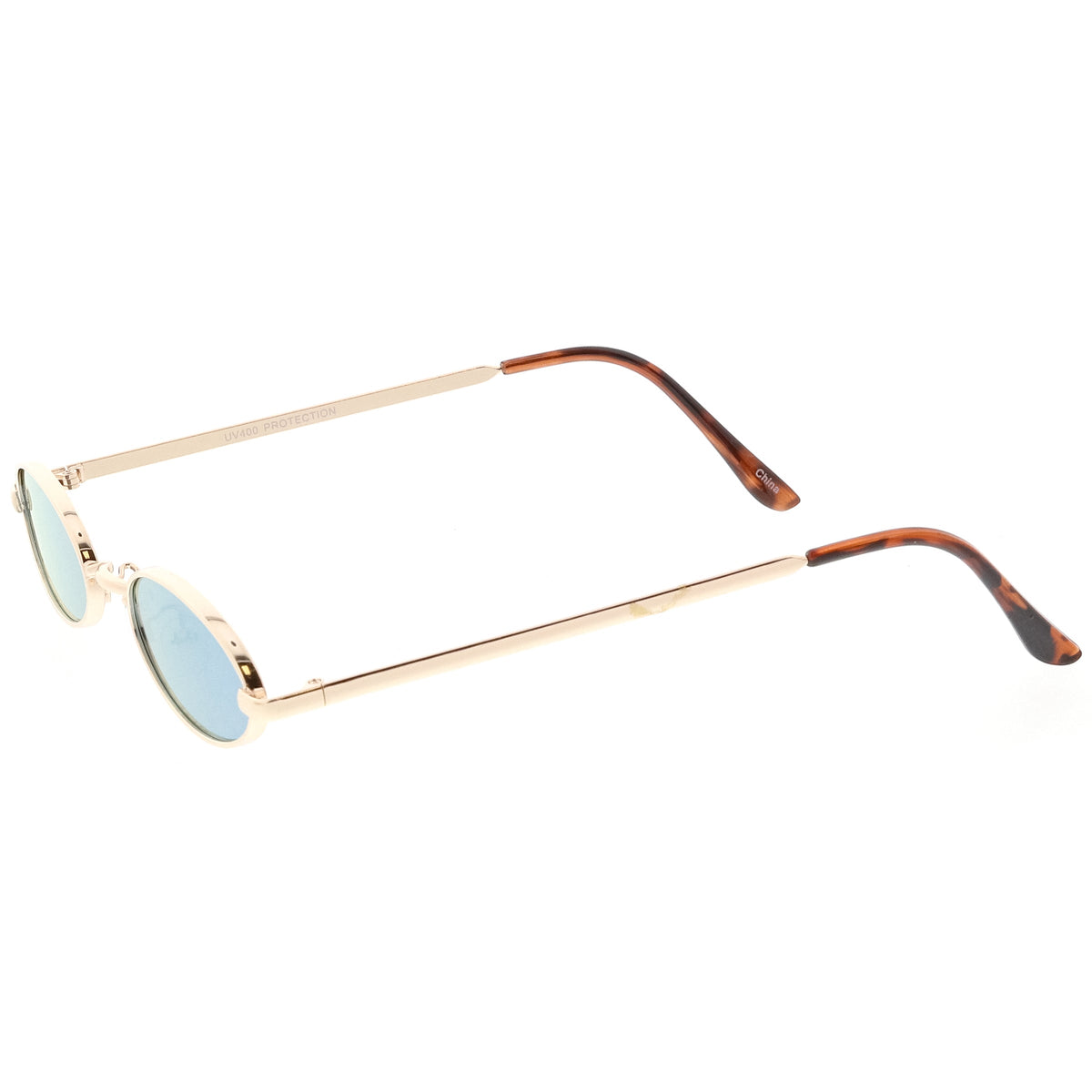 Small Retro 1990's Oval Metal Mirrored Lens Sunglasses C594