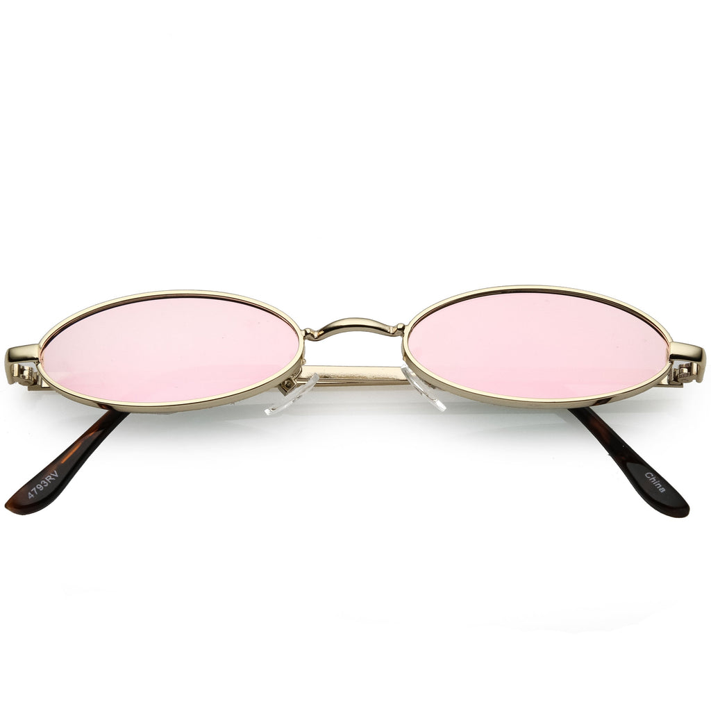 Small Retro 1990's Oval Metal Mirrored Lens Sunglasses C594