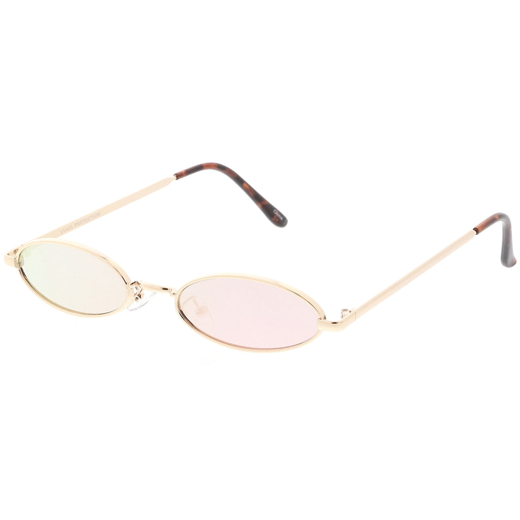 Small Retro 1990's Oval Metal Mirrored Lens Sunglasses C594